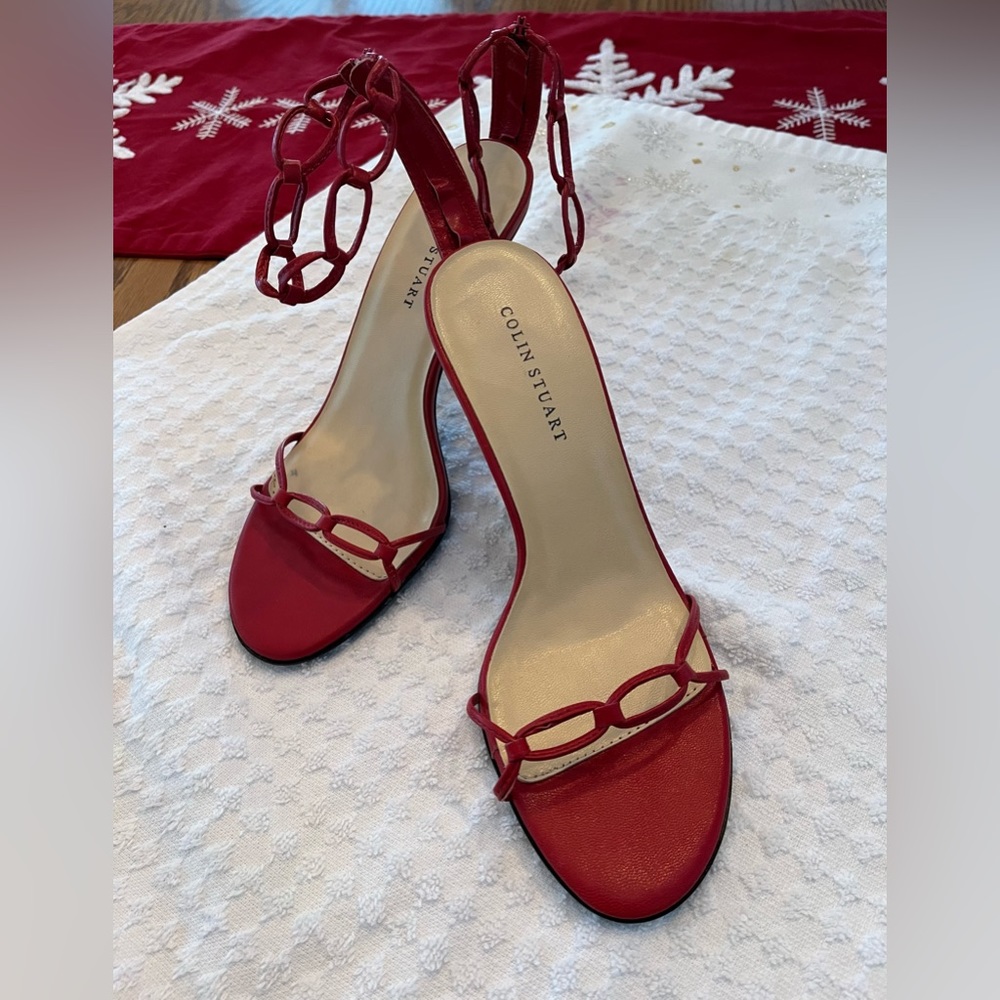 COLIN STUART Size 7 Red High Heel Ankle Strap Sandals